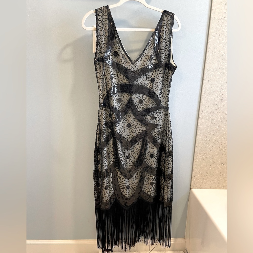 Black beaded flapper dress
